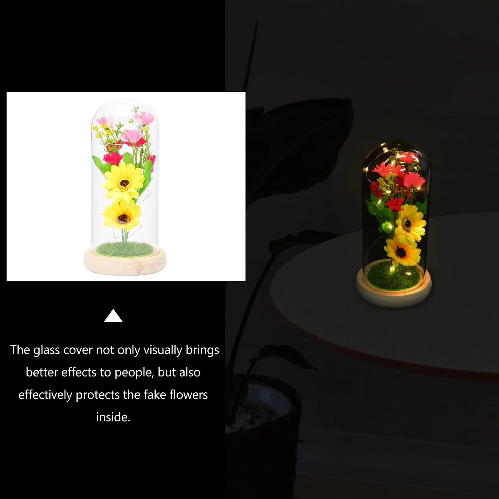 1 قطعة عباد الشمس Led ضوء الليل رومانسية زهرة ديكور هدية عيد الحب محاكاة زهرة زجاج قبة سطح المكتب ديكور المنزل