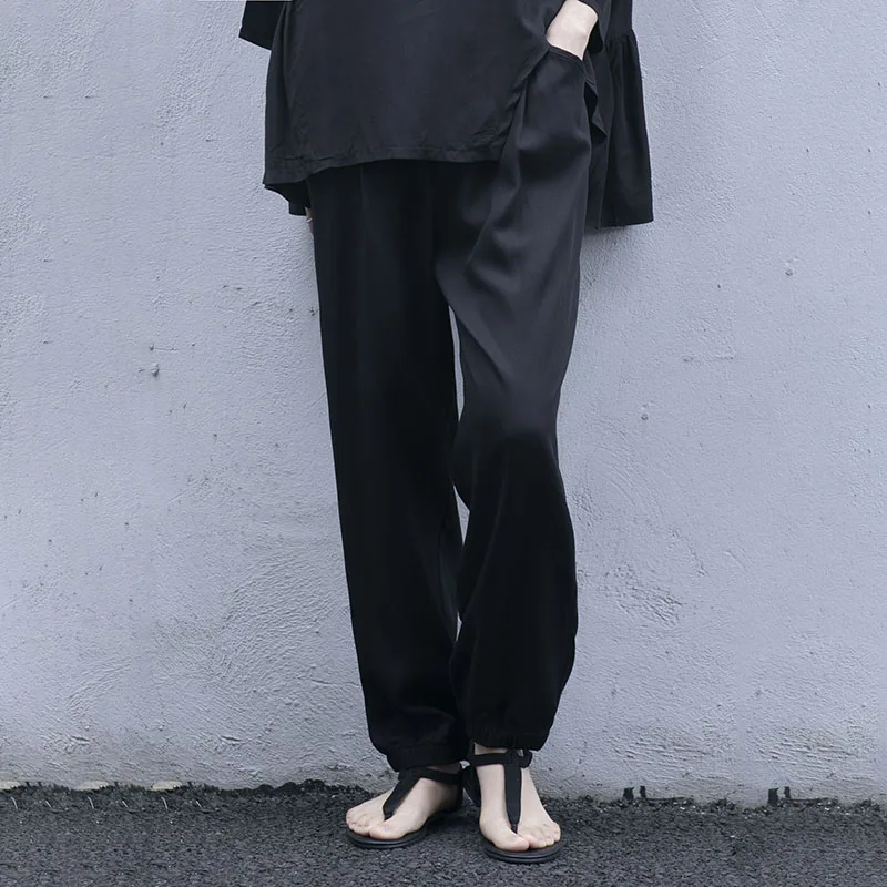 

Оригинальный дизайн, летние тонкие повседневные брюки, женские свободные длинные брюки для похудения, Harlan Sle Bla Ele, драпированные нейлоновые брюки