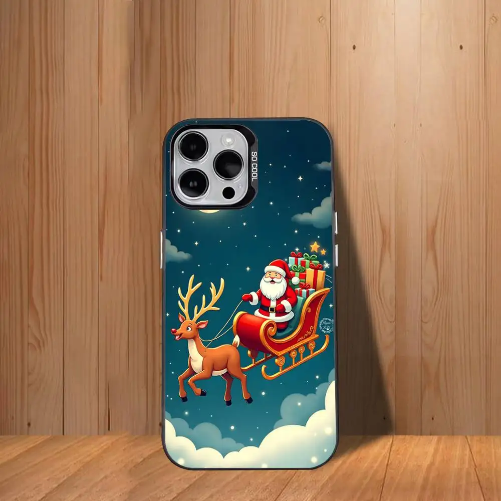حافظة هاتف C-Christmas-ES سانتا كلوز لهاتف آيفون 17,16,15,14,13,12,11,Mini,Pro,SE,MAX غطاء أبيض غير لامع مقاوم للصدمات