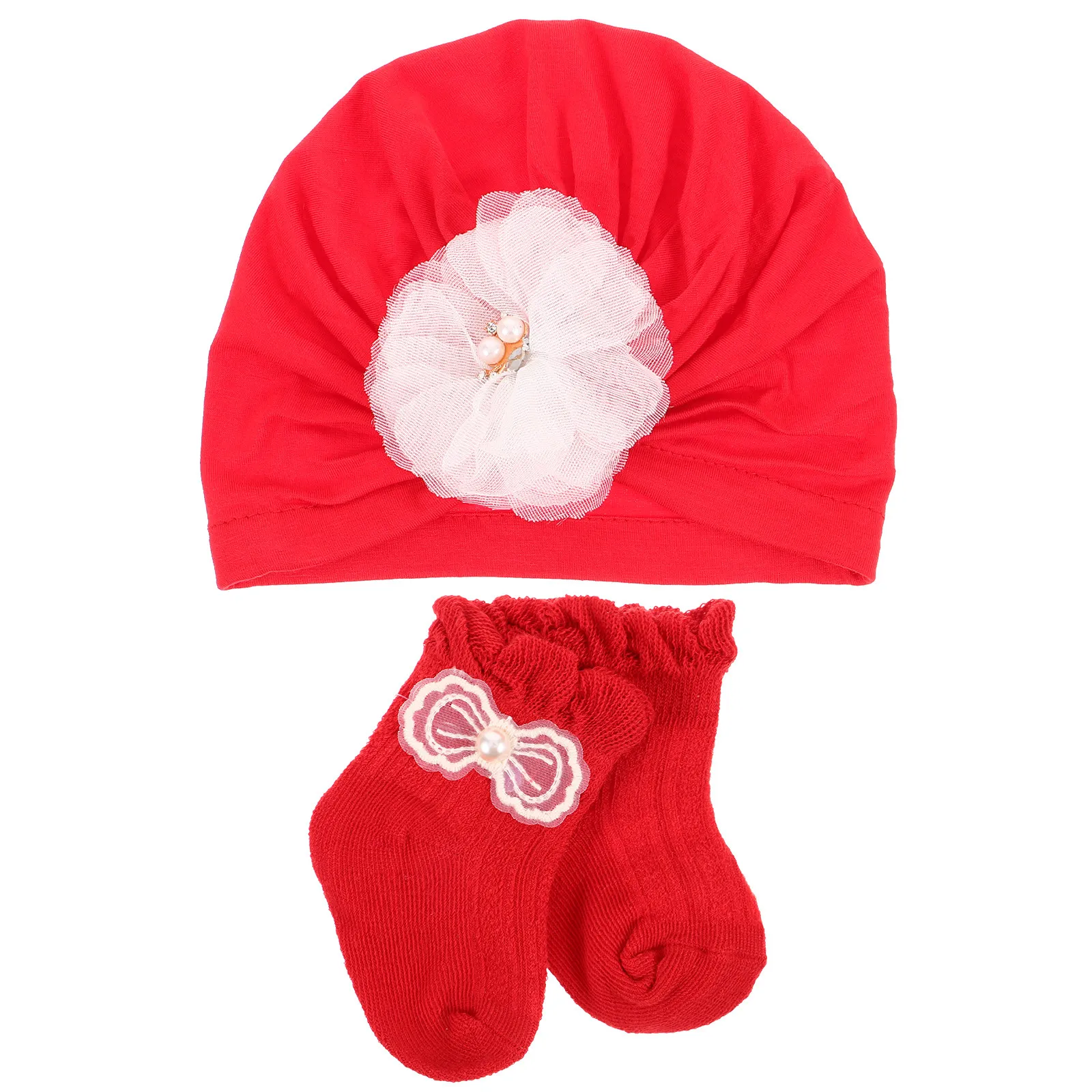 

1Set Baby Girl Socks Hat Cotton Newborn Infant Comfortable Decorative Soft Beanie Suitable for Birthday Party Christmas Daily