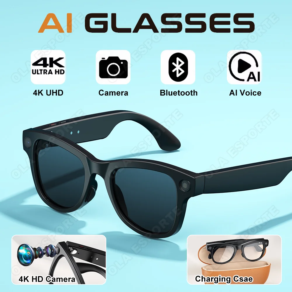 

New Bluetooth Smart Glasses With 800W Camera Voice Call Music Smart Sunglasses Video Sound Record AI Translation Smart Glasses