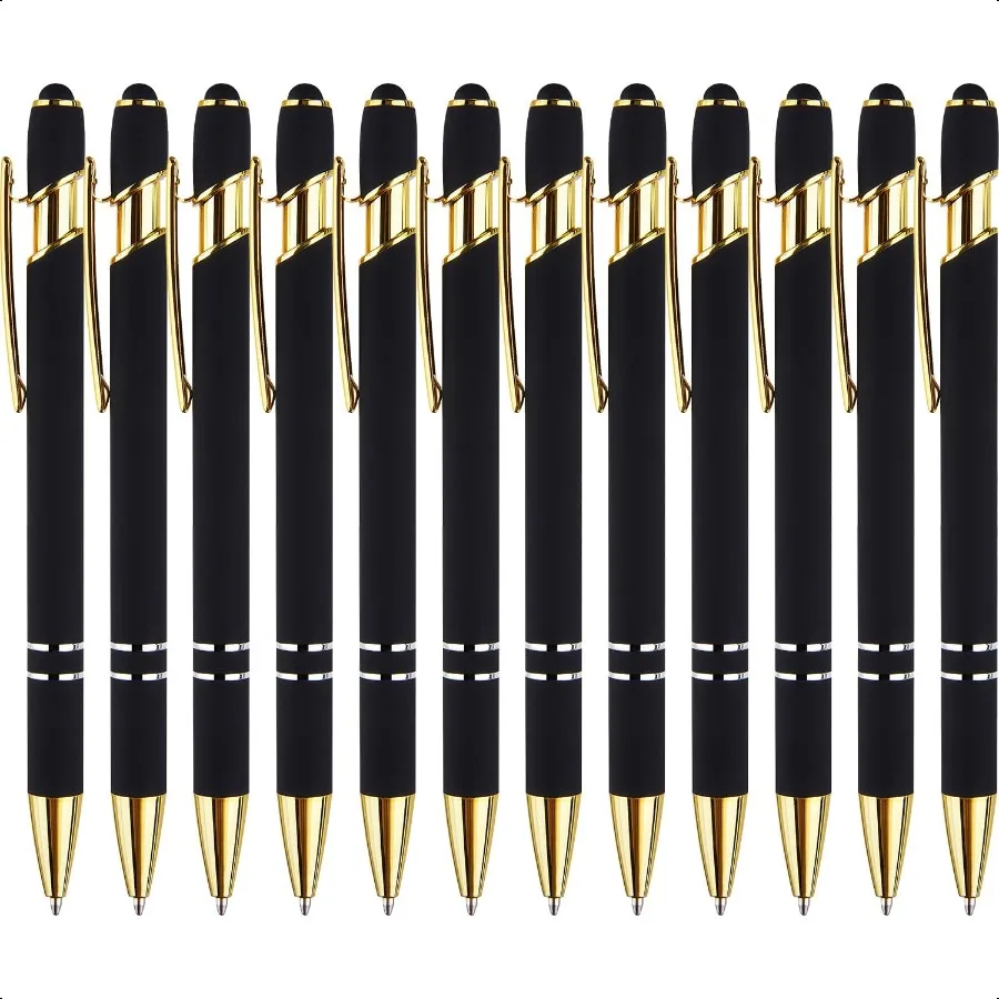 

12 Pack Black Gold Ballpoint Pen with Stylus Tip 1.0 mm Black Ink Smooth Writing Pens Metal Stylus Pens for Touch Screens