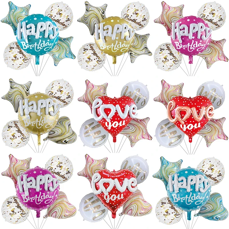 5 Pcs/Set Round Heart Foil Balloons with HAPPY LOVE Letters Globos Wedding Valentine's Day Birthday Party Decorations Wholesale