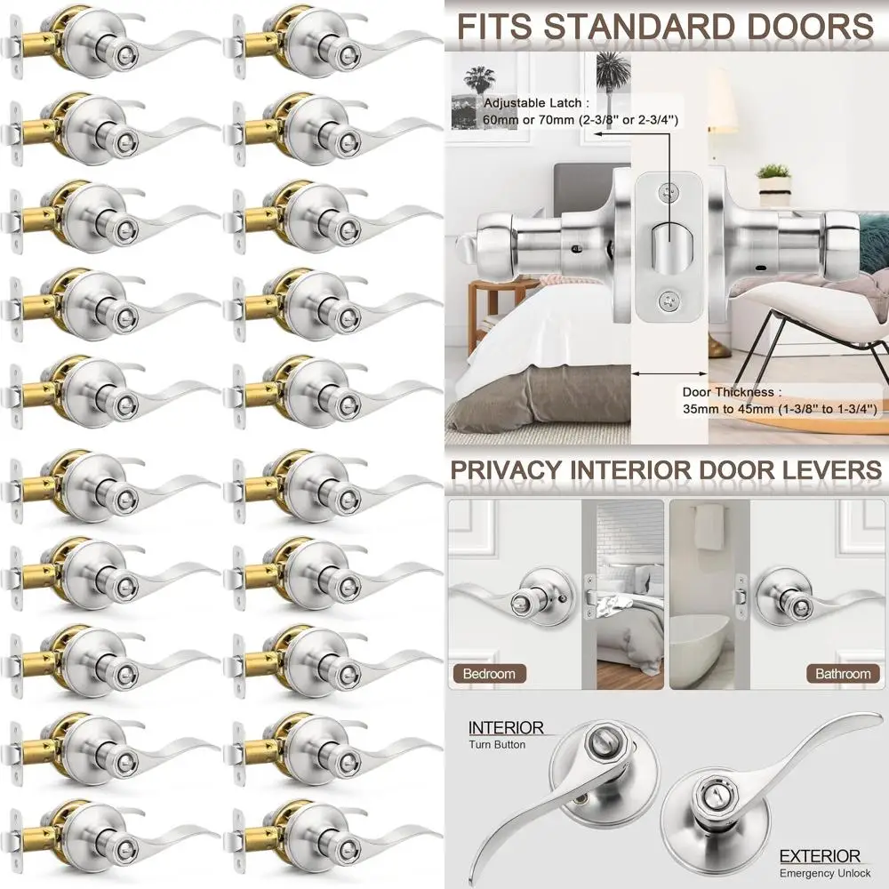 

Набор из 10 прочных дверных ручек волнообразной формы с замками для спальни/ванной, отделка матовый никель