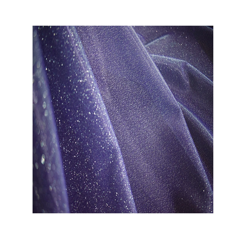 Elastic Knitted Fabric Purple Silver Sparkling Wedding Dress Designer for Clothing Diy Sewing Material By The Meter Wholesale