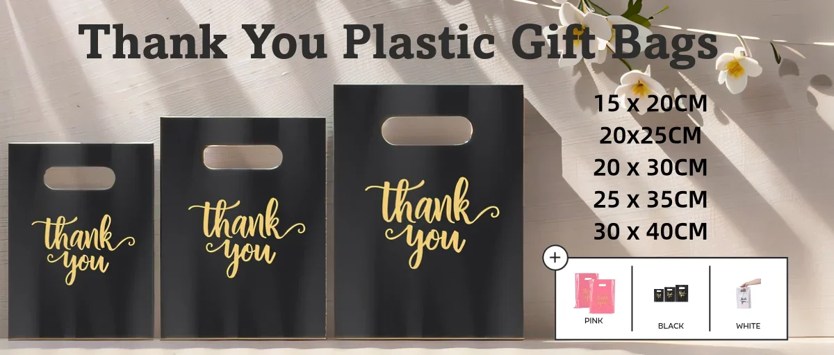 50 Stück kleine Plastiktüten, Party-Geschenktüten mit Griff für kleine Unternehmen, Geburtstag, Hochzeit, Partyzubehör – Detail 1