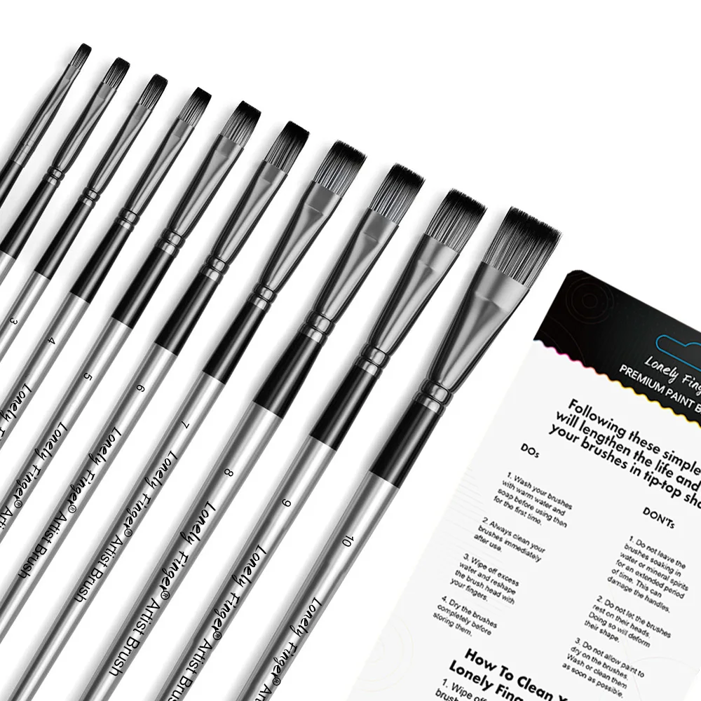10 PCS Flat Paint Brush Set Artist Painting Brushes for Acrylic Watercolour Oil Gouache, Craft Detail Face Body Painting
