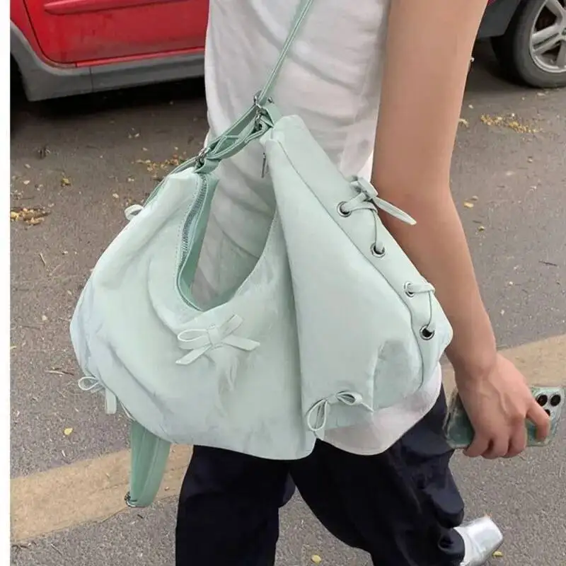 Bloom Fairycore Bow Green Y2k Shoulder Bags Women Hot Girls Casual Large Capacity Handbag Ladies Sweet Cute Backpack Aesthetic