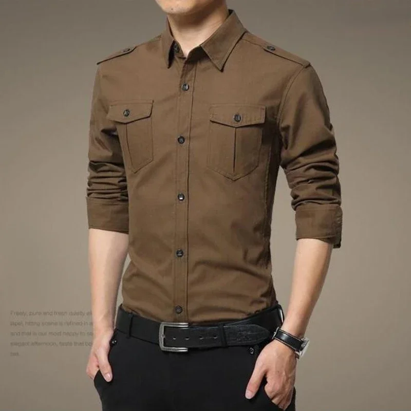 

Men's Cotton Shirt Tooling Military Uniform Shirt Non-iron Long Sleeves Short Sleeve Spring and Fall Leisure Outdoor Shirt