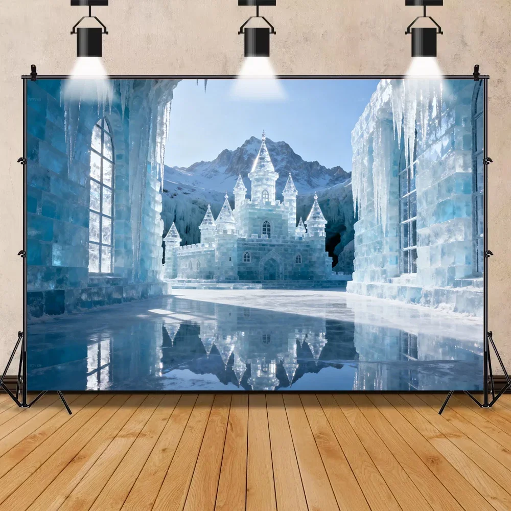 Winter Ice Castle Snowflakes Frozen Wonderland Backdrop Custom Photo Booth Kids Birthday Party Christmas Holiday Banner Decor