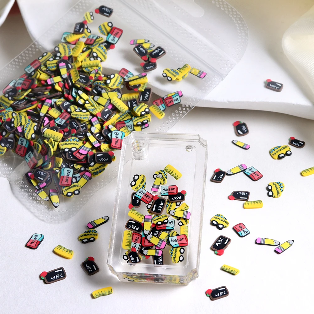 10g DIY Teacher's Day Gift Crafts Making Materials School Bus Eraser Pencil Polymer Clay Slices Pendant Jewelry Making Supplies