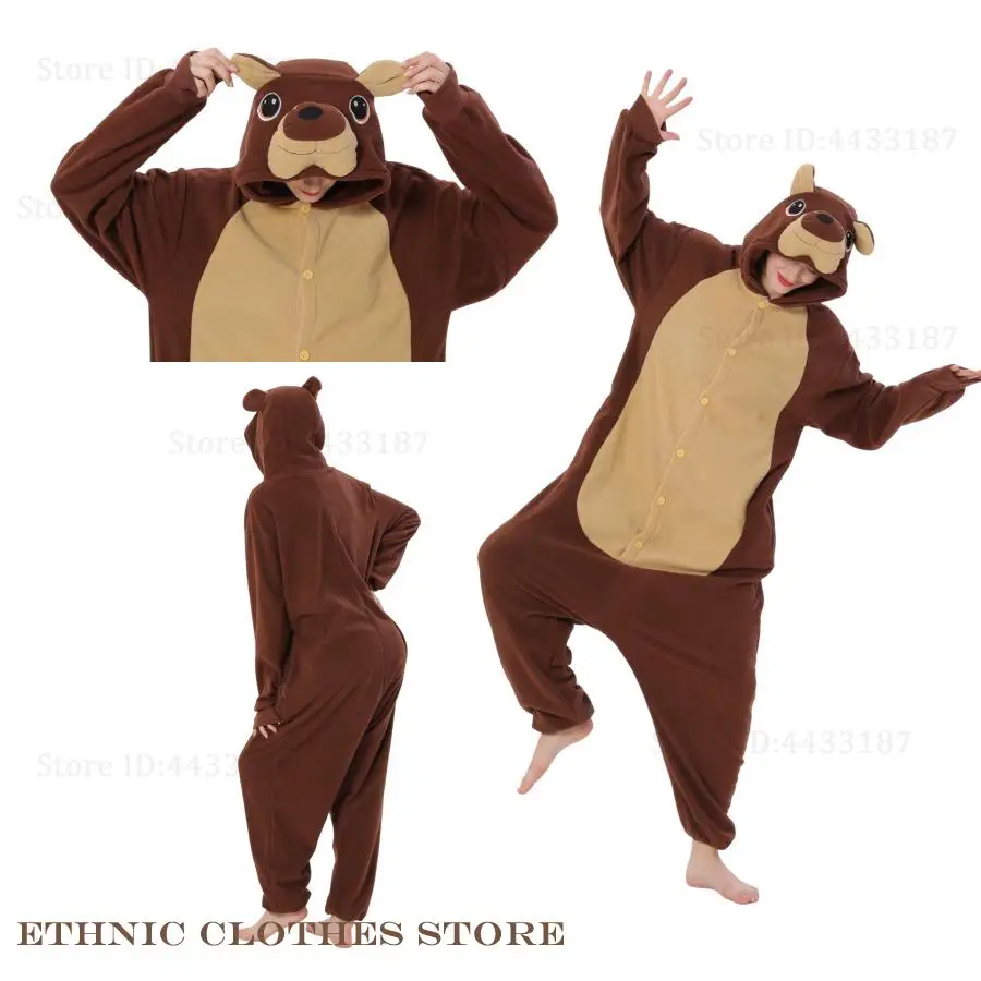 Thicken Polar Fleece Kigurumi Jumpsuit Pajamas Set Novelty Cartoon Hooded Onesie Sleepwear Loungewear Halloween Cosplay Costumes
