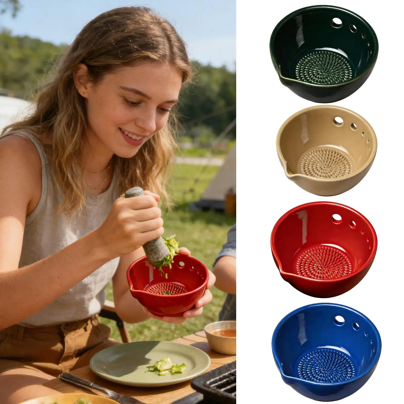 Garlic Grater Plate Manual with Drainage Port 5 Hole Sizes Kitchen Garlic Grater for Carrots Chocolate Cheese Vegetables Nuts