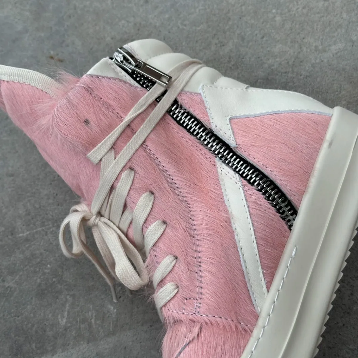 R-o Classic Boots Men Shoe Pink Horse Hair Women High Top Shoes Sneaker White Leather Pink Horsehair Ankle Boot Outside Sneakers