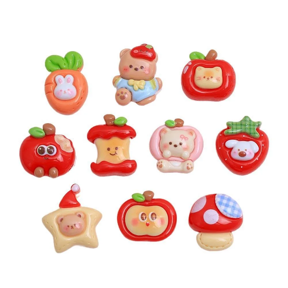 10Pcs Kawii resin apple animal Series Miniature Flat Back Cabochons For Hairpin Scrapbooking DIY Home Decor Craft Accessories