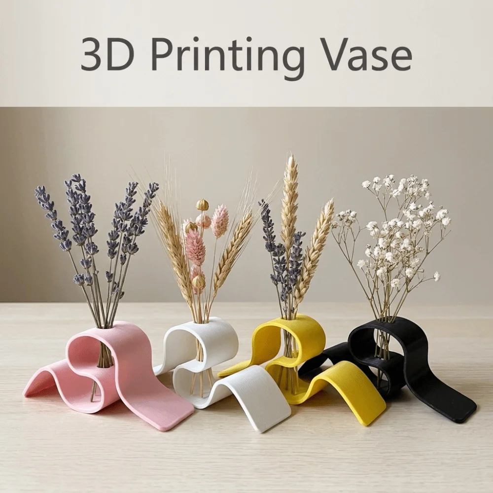 Gift Elegant 3D Printing Vase Modern INS Dried Flower Rack Nordic Style Simple Wave Shape Flower Holder Restaurant Centerpiece