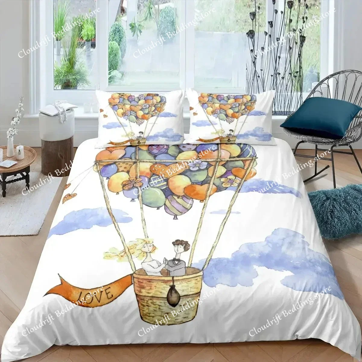 Hot Air Balloon Duvet Cover Set Romantic Balloon Bedding Set Extreme Sports Games Comforter Cover Romantic Trip Twin Quilt Cover