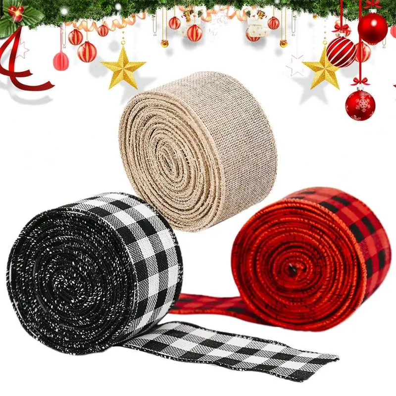 Christmas Ribbon Burlap Ribbon Roll For Wreath 5cm/1.9inch Christmas Ribbon Roll Multifunctional Christmas Tree Ornaments For