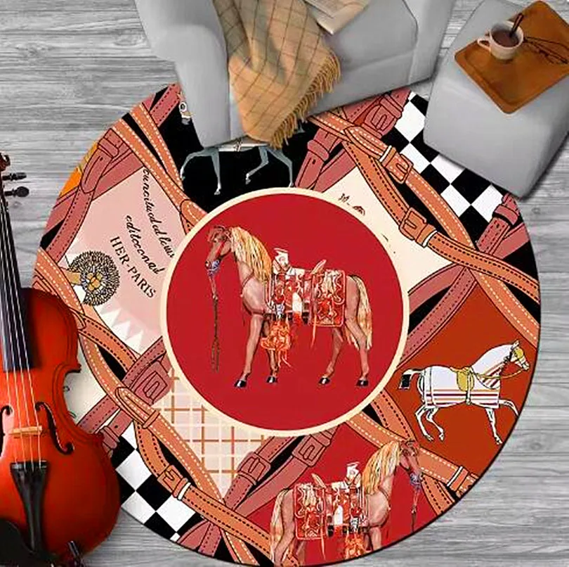 Luxury Modern Horse Tiger Circle Carpet Kids Room Rug Round Area Rug Carpet In The Bedroom Bedside Mats Home Living Room Tapis