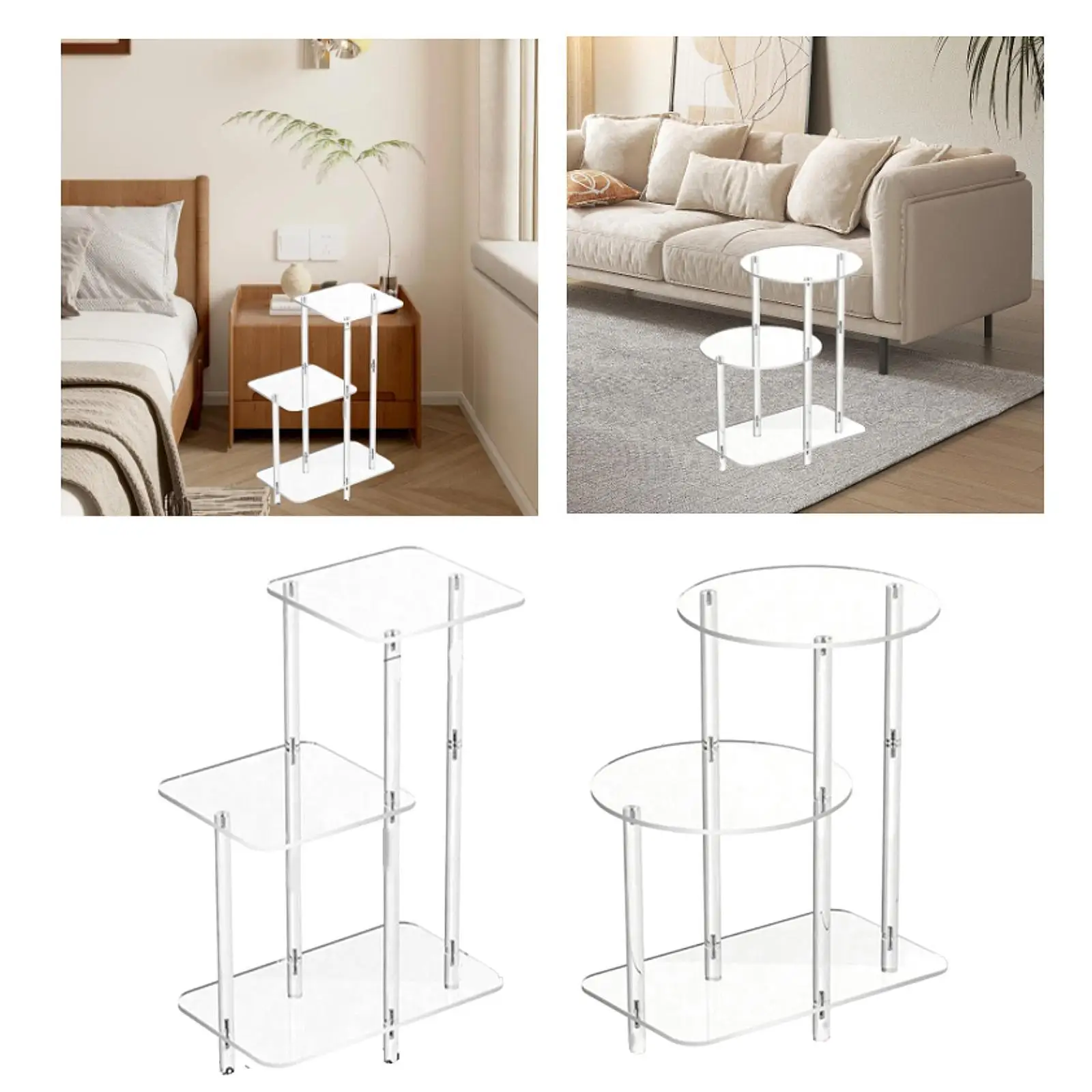 

Acrylic Display Risers Portable Accent Table Acrylic Side Table 3 Tier NightStand for Office Bathroom Kitchen Living Room Figure