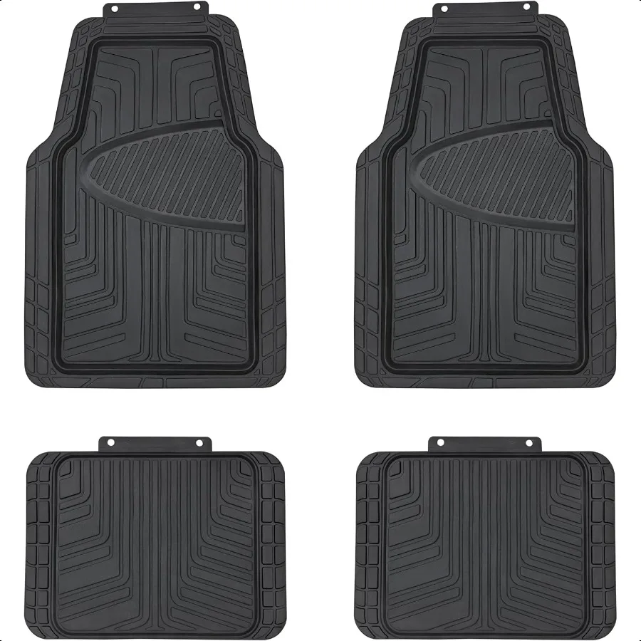 

4Piece Premium Rubber Floor Mat for Cars SUVs and Trucks All Weather Protection Universal Trim to Fit Black