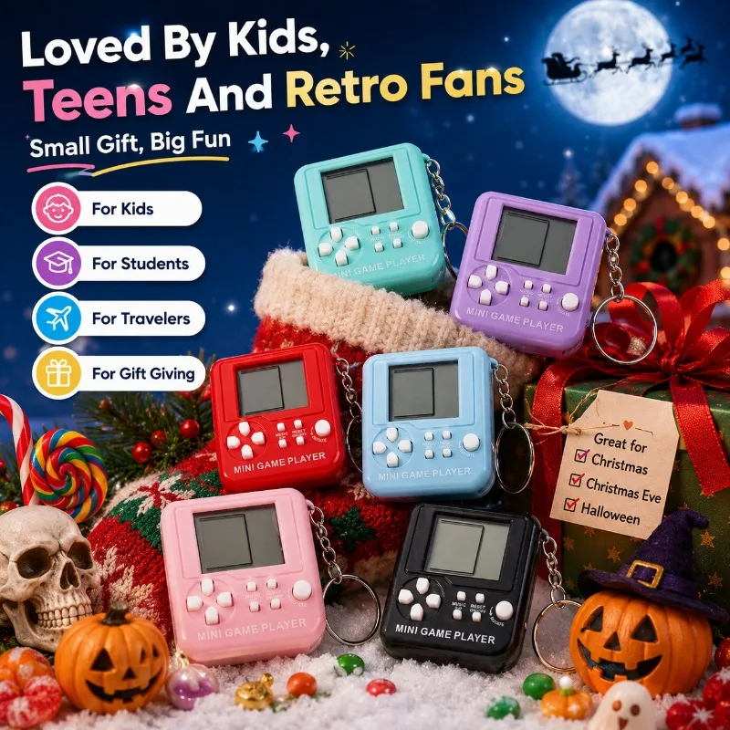Compact Tetris Game Console Keychain Mini‑Size Portable Gaming Ornament Backpack Decor Accessory