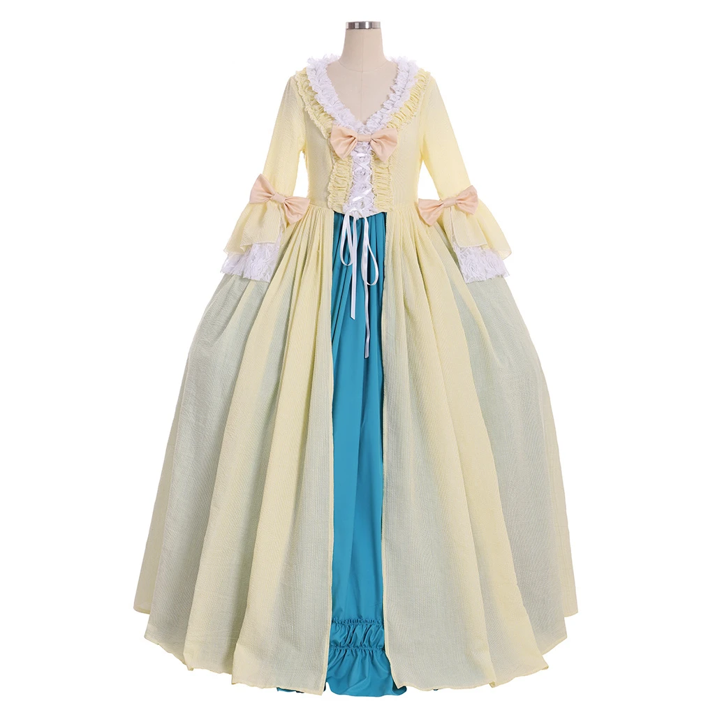 

18th Century Marie Antoinette Victorian Rococo Yellow Costume Dress Halloween French Court Dress Medieval Rococo Cotton Dress