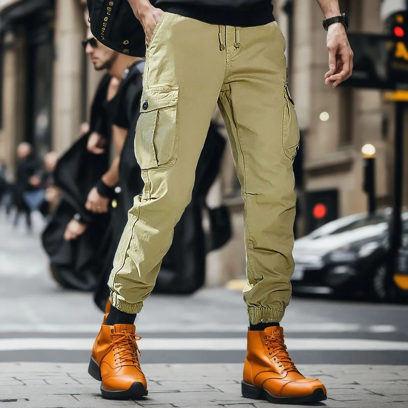 

Cargo Pants For Men Khaki Biker Trousers Man Stretch Motorcycle Outdoor Hiking Loose Street Cotton Slacks Large Size New In Wear
