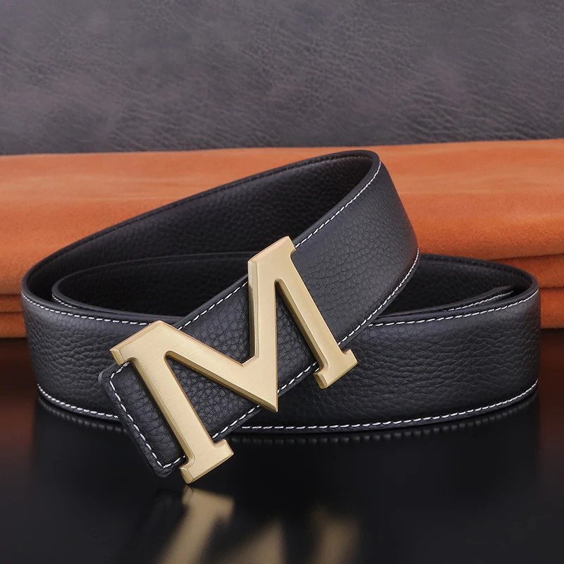 

High quality Designer belts men M letter copper buckle Black luxury famous brand full grain leather 3.8cm ceinture homme K118