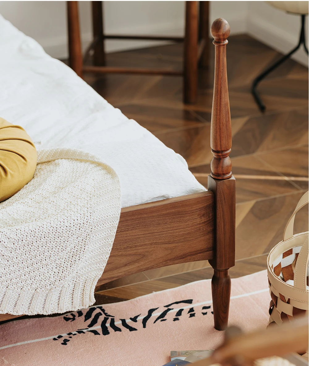 black walnut, solid wood bed, Nordic, retro, single bedroom, children's bed