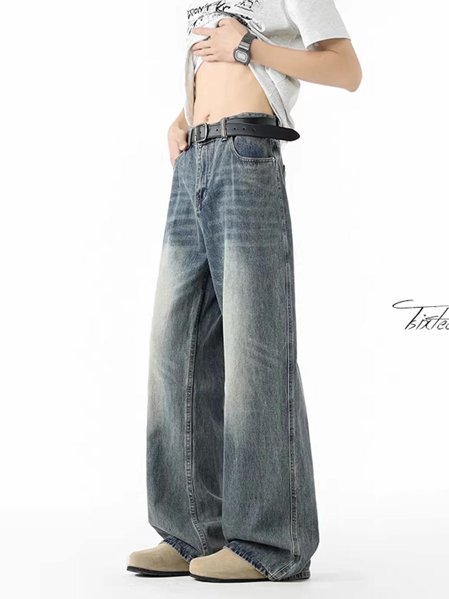 

Cleanfit Men's Straight Leg Jeans Loose Casual Trousers American Style Spring High Street Long Pants New 2026 Whisker