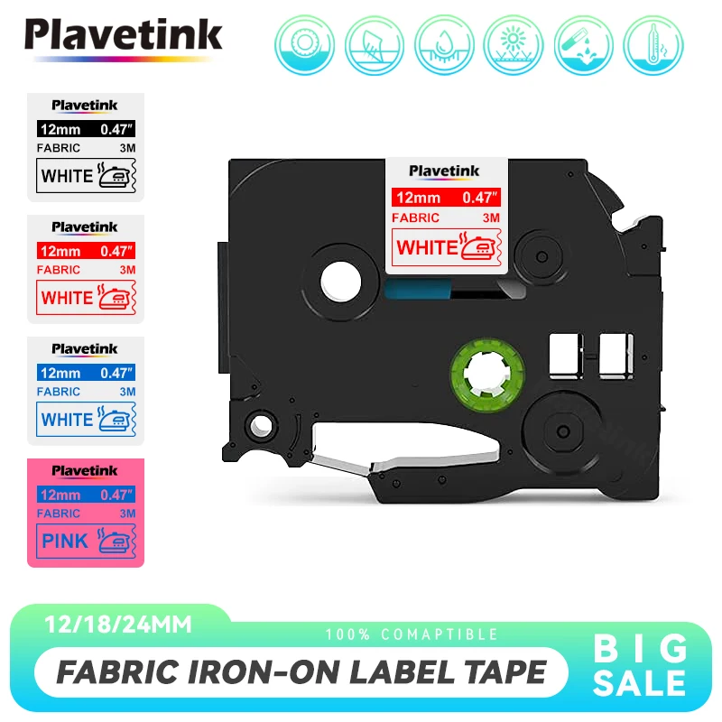 

PLAVETINK Fabric Iron-on Label 12mm*3m compatible Brother TZ-FA3 TZe-FA3R Red on white label tape TZ FA3R for P-touch printer PT