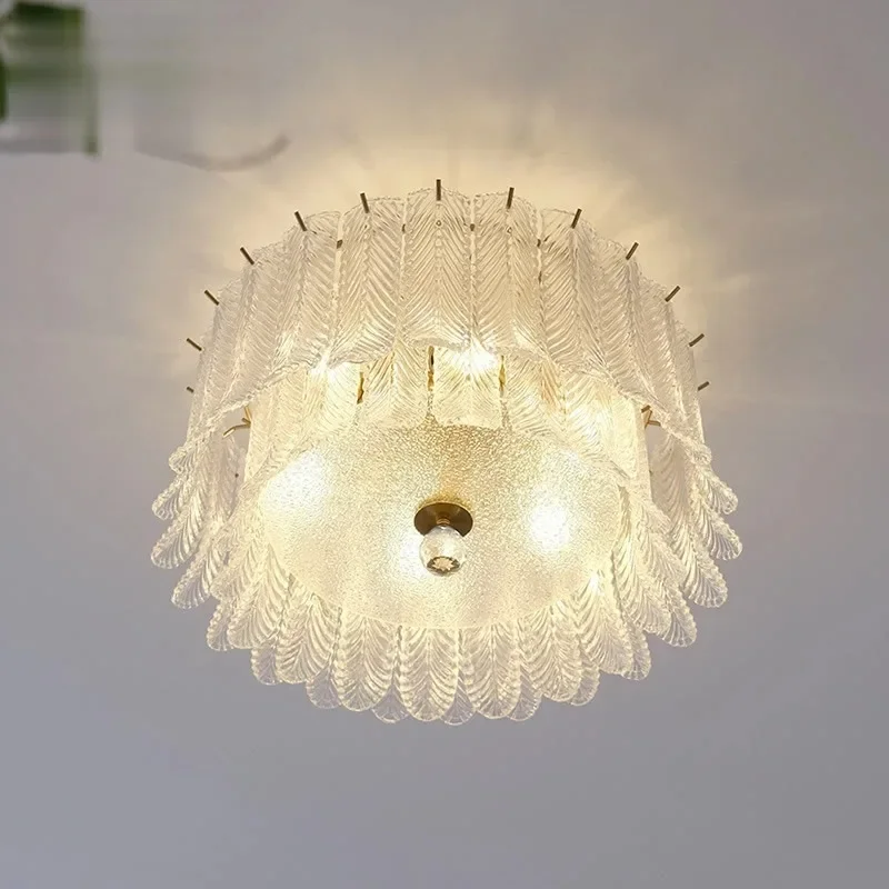 French personalized leaf glass ceiling light bedroom room light Nordic simple living room study