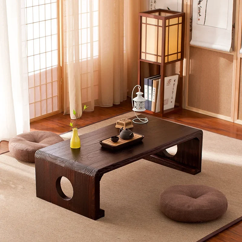 Mesa baja rectangular de estilo asiático para sala de estar, muebles de madera de interior Vintage japonés, mesa de piso Tatami de 50x40cm