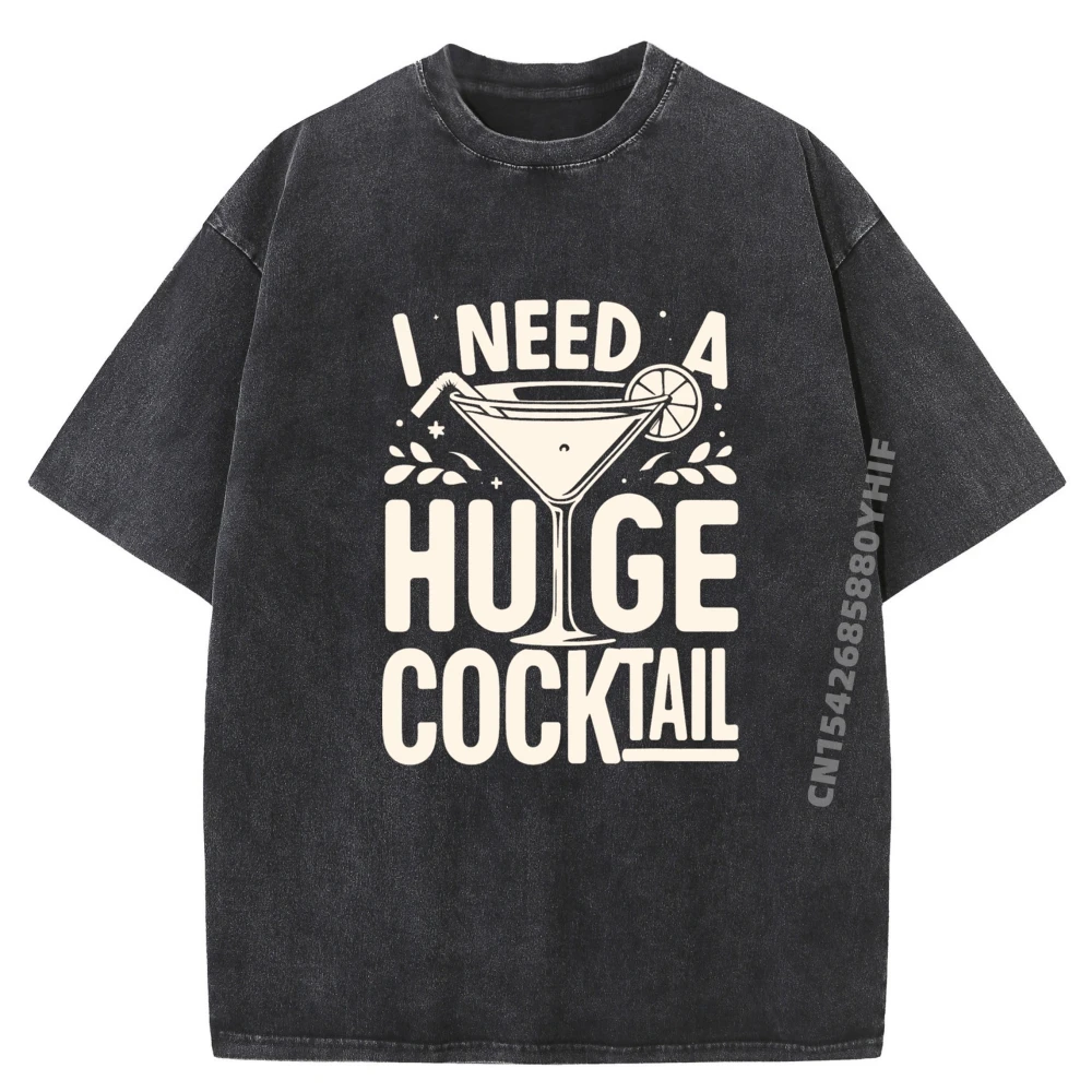 

Мужская футболка в стиле ретро I Need a Huge Cocktail, свободные футболки с рисунком, идея подарка, мужская уличная одежда, стираная одежда