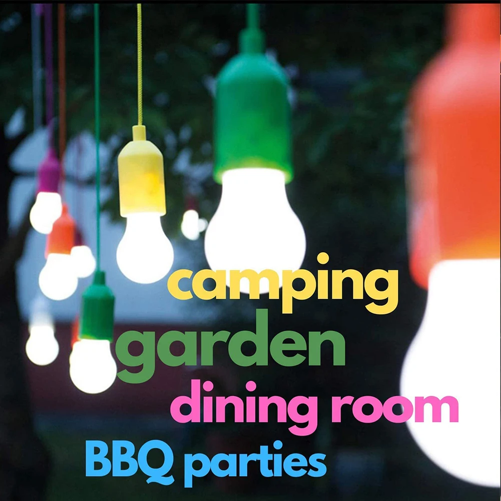 8Pcs Portable LED Pull String Light Bulb Battery Operated Colorful Hanging Lamp Retro Camping Light Bulb for Weddings Festivals