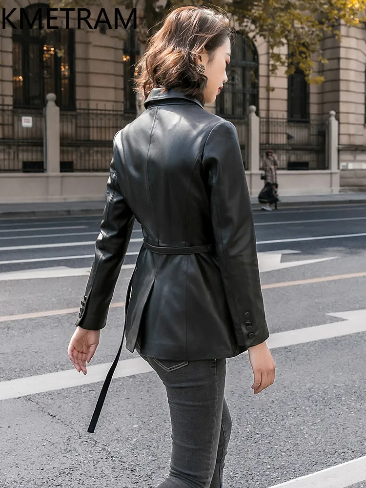 100 % erste Schicht Schaffell Jacke Frau Mode schwarz echtes Leder Anzug Jacken Frauen 2025 Herbst Damen Kleidung Majaбка