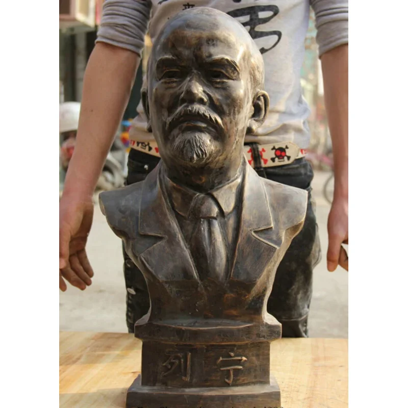 48CM Chinese Bronze famous theorist politician Vladimir Lenin Head Bust Statue