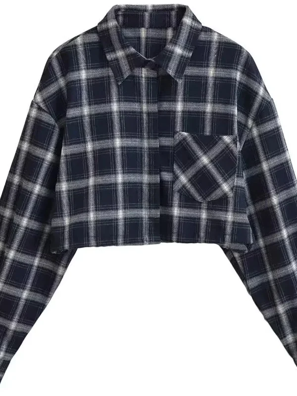 Retro American Plaid Long Sve ort irt Dames Lazy Sle Personali Veelzijdige afslankende irt-top voor tienermeisjes