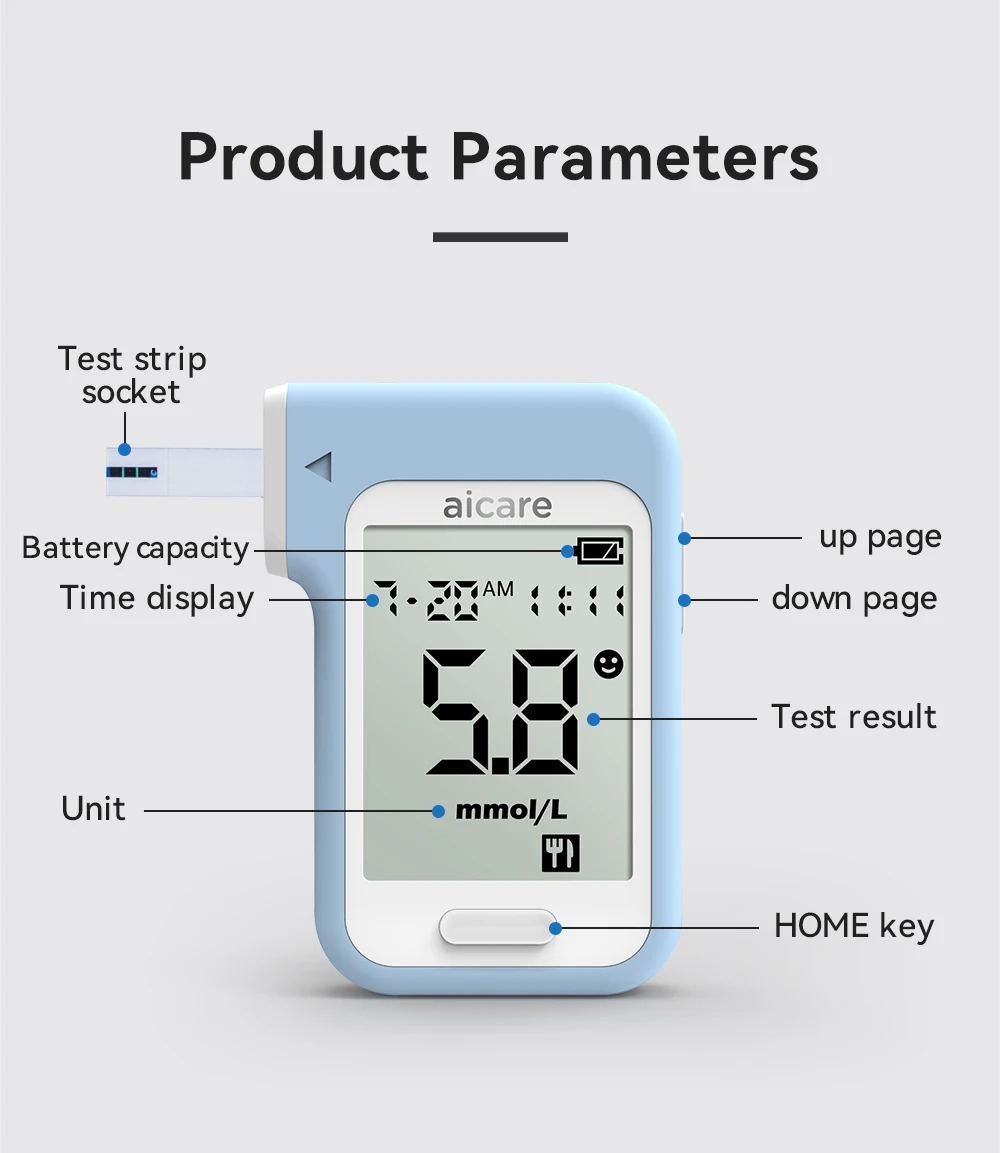 Blutzucker-Monitor-Set mit Blutzucker-Teststreifen und Lanzetten, Glucometer-Lancing-Gerät, Reiseetui, Test für Diabetiker zu Hause – Detail 16
