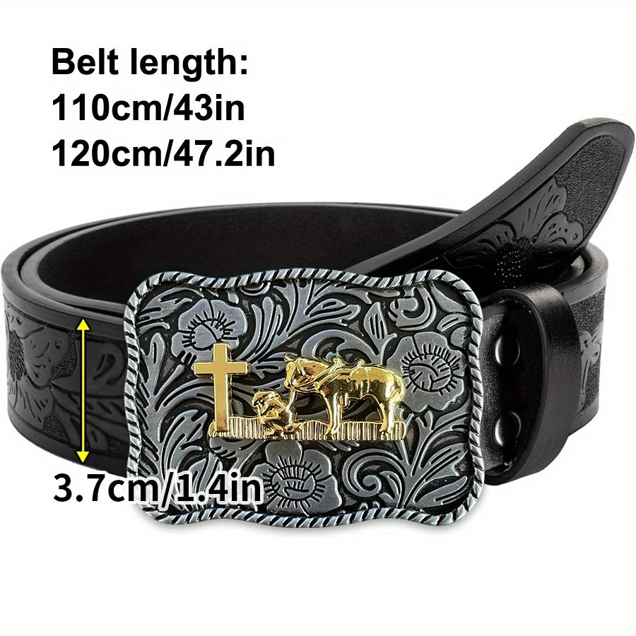 حزام الدنيم الغربي للرجال، حزام ريترو، صليب المجد الصباحي، حزام الصلاة يحمل الحصان، مشبك، شخصية الهيب هوب، طراز قديم، #3