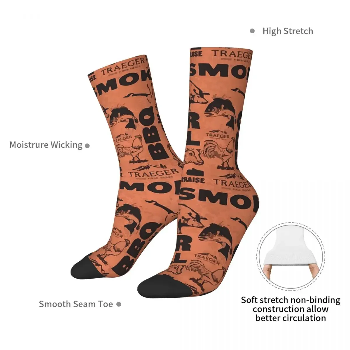 Traeger BBQ Smoker Butcher Pattern Socks Harajuku High Quality Stockings All Season Long Socks for Unisex Birthday Present