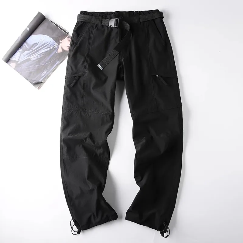 

Outdoor Lightweight Softell Cargo Pants Men's Spring Autumn Belted Multi-ket Workwear Straight Leg Waterproof Casual Tro...