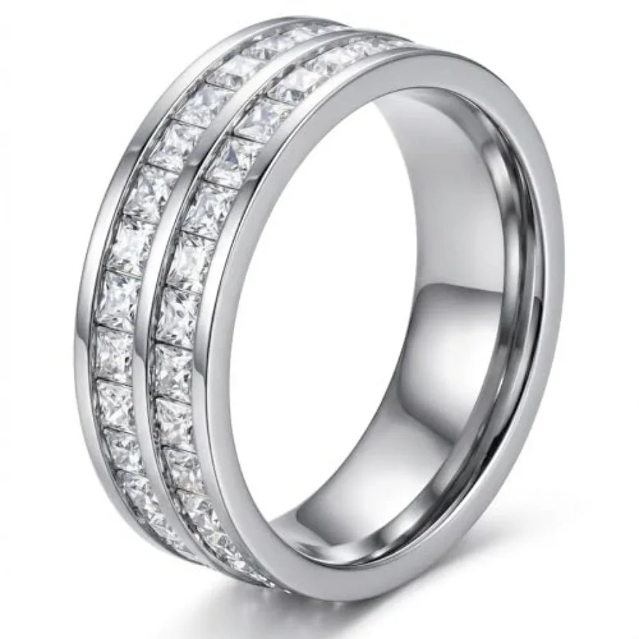 

Dazzling Cubic Zirconia Band Ring for Women, Hypoallergenic Stainless Steel Titanium Women Finger Thumb Ring in/ Tone, Wedding