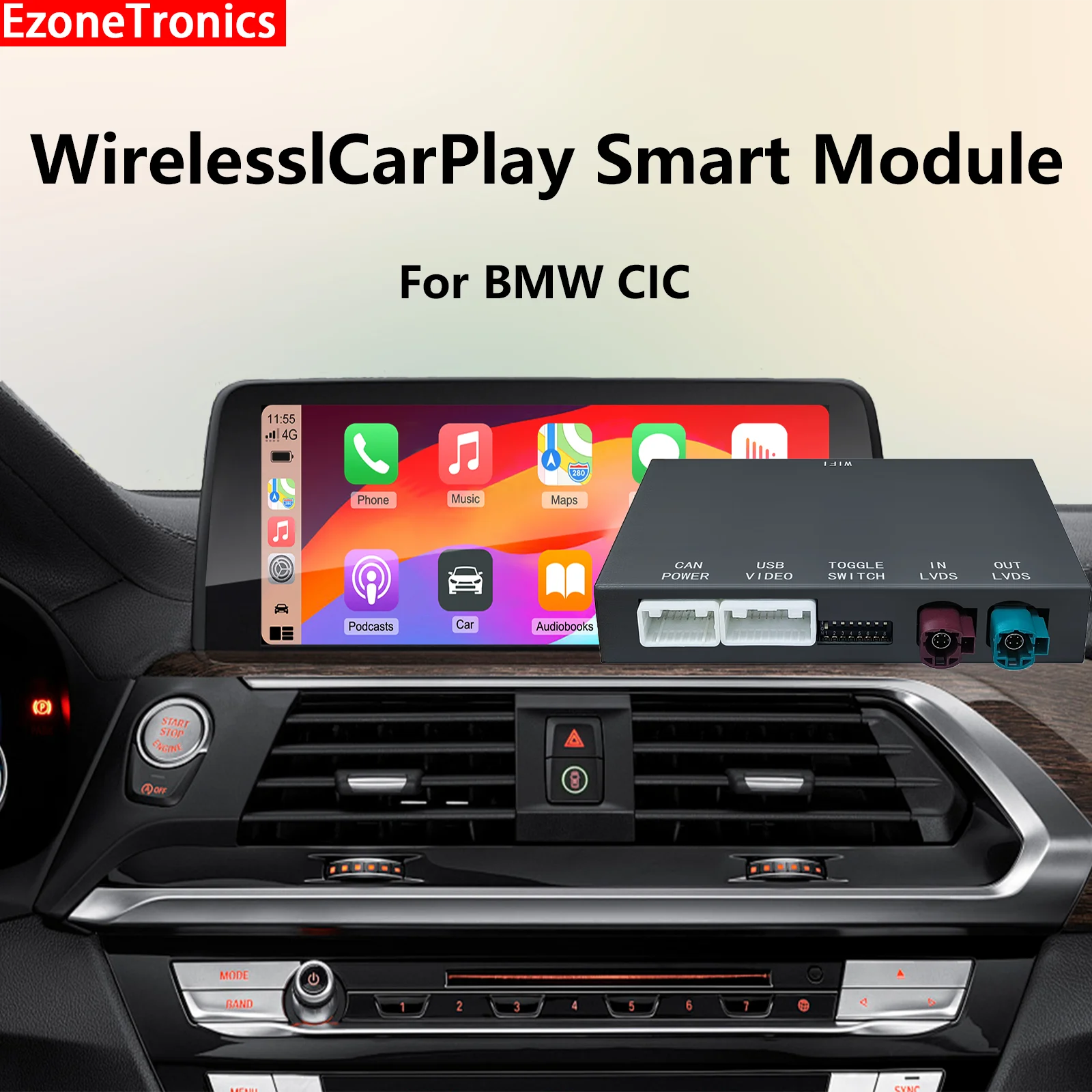 Ezontronics Wireless CarPlay Android Auto retrofit kit decoder box for BMW CIC 1 3 5 6 7 Seires X1 X3 X5 X6 Z4  Mirror link