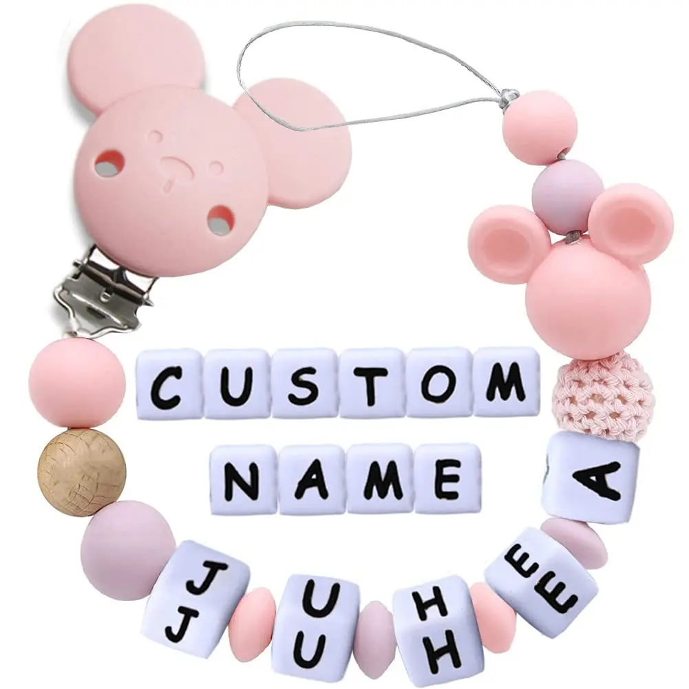 Personalized Adorable Pink Mouse Inspired Custom Name Pacifier Clip - Unique & Charming for Babies