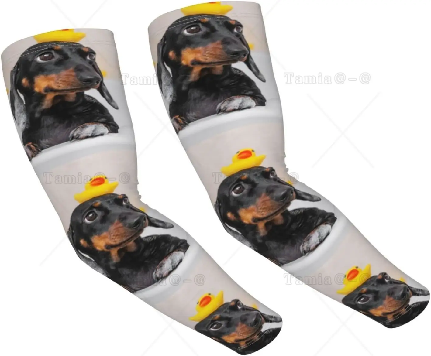 Dachshund Sitting in Bathtub Print Arm Sleeves Cooling UV Sun Protection Sports Compression Sleeves for Men Women Golf