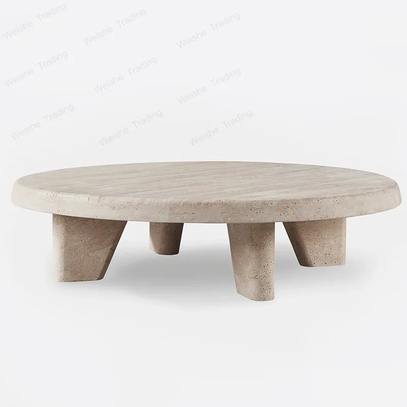 

Natural travertine coffee table designer small apartment living room household round coffee table