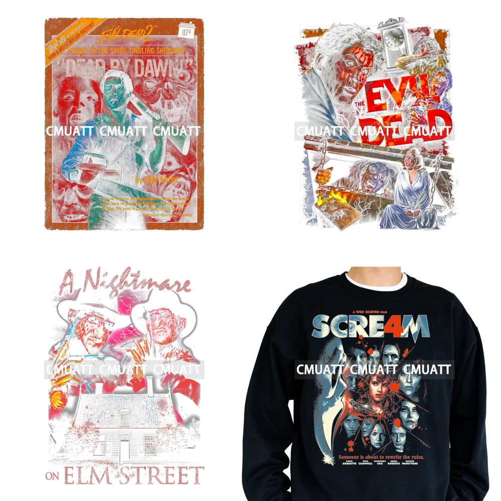 

Halloween Killer Halftone Movie TV Shows Cartoon Character Iron on DTF Washable Transfers Stickers Ready to Press for Clothing