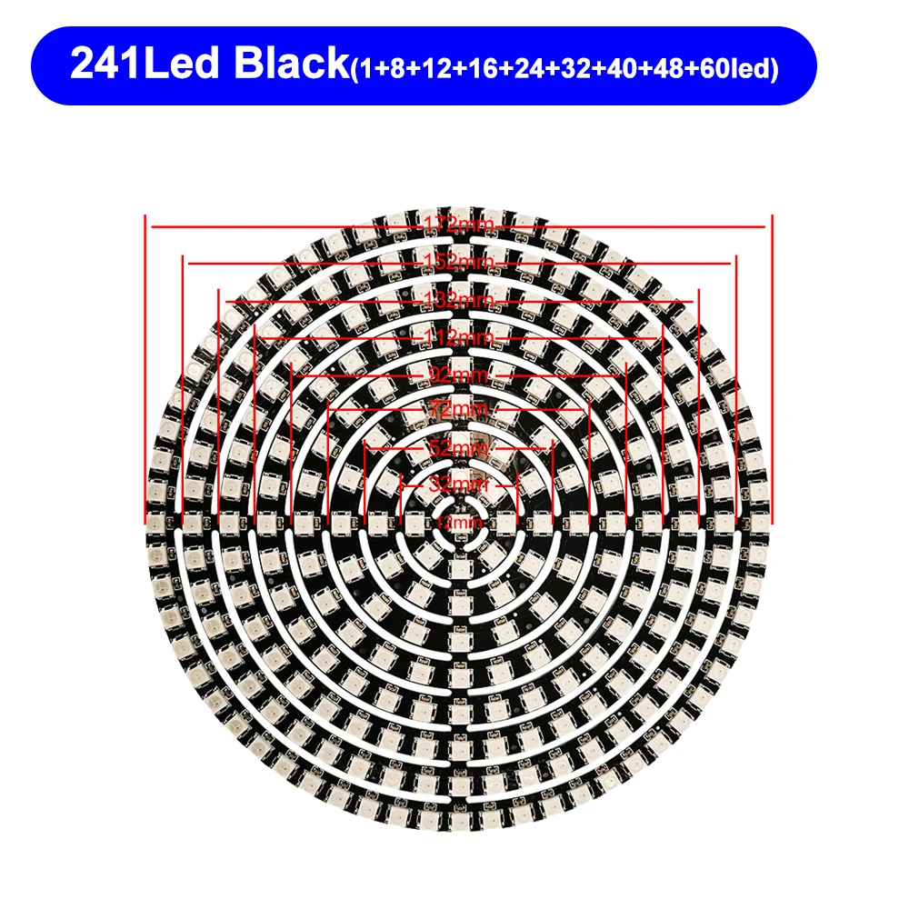 DC5V WS2812B DIY LED Ring 8 to 241 Pixels 5050 RGB Individually Addressable WS2812 Round Modules With 17Keys Music RF Controller